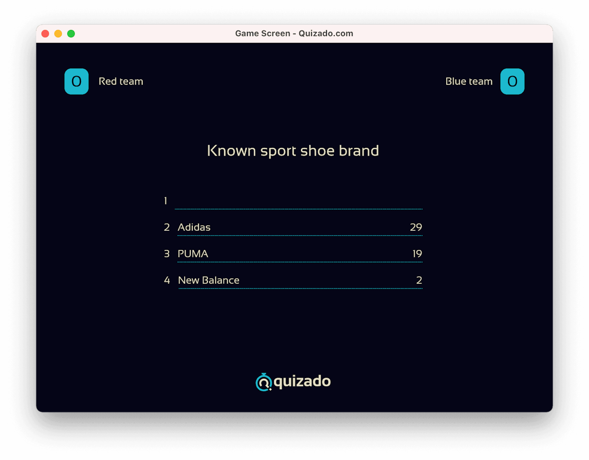 quizado - game screen with family feud question